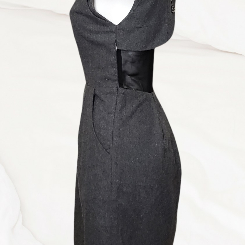 Mia Melon medium gray wool blend sleeveless pleated A-line mini dress - Picture 6 of 14